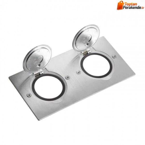 Legrand Paslanmaz Çelik IP44 Ik08 Korumalı Donatılabilir İkili Dikdörtgen Döşeme Prizi 089702 (Boş Kasa)